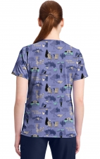 TF796 Tooniforms 2 Pocket V-Neck Print Top by Cherokee - Take Time to Unwind 
