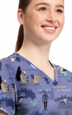 TF796 Tooniforms 2 Pocket V-Neck Print Top by Cherokee - Take Time to Unwind 