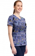 TF796 Tooniforms 2 Pocket V-Neck Print Top by Cherokee - Take Time to Unwind 
