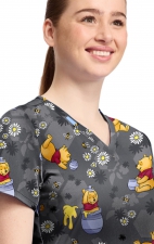 TF796 Tooniforms 2 Pocket V-Neck Print Top by Cherokee - Honey Business