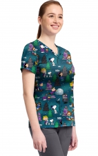 TF796 Tooniforms 2 Pocket V-Neck Print Top by Cherokee - Winter Forest