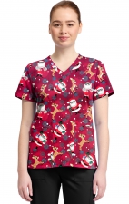 TF796 Tooniforms 2 Pocket V-Neck Print Top by Cherokee - Future is Bright