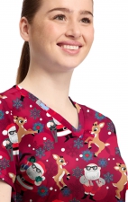 TF796 Tooniforms 2 Pocket V-Neck Print Top by Cherokee - Future is Bright
