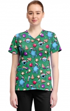 TF796 Tooniforms 2 Pocket V-Neck Print Top by Cherokee - Christmas Cookie