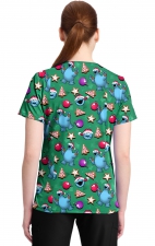 TF796 Tooniforms 2 Pocket V-Neck Print Top by Cherokee - Christmas Cookie