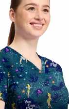TF796 Tooniforms 2 Pocket V-Neck Print Top by Cherokee - Tinker Bell Flight