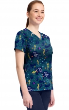TF796 Tooniforms 2 Pocket V-Neck Print Top by Cherokee - Tinker Bell Flight