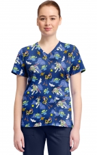 TF796 Tooniforms 2 Pocket V-Neck Print Top by Cherokee - Andy's Room