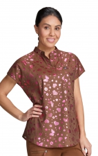 1141PR koi Basics Ari Split Neck Foil Print Top - Iridescent Light Bright Walnut