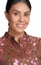 1141PR koi Basics Ari Split Neck Foil Print Top - Iridescent Light Bright Walnut