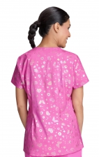 1082PR koi Lite Velora Stretch Print Top - Iridescent Light Bright Hibiscus Pink