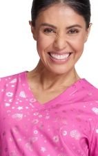 1082PR koi Lite Velora Stretch Print Top - Iridescent Light Bright Hibiscus Pink