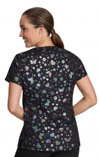 1082PR koi Lite Velora Stretch Print Top - Iridescent Light Bright Black