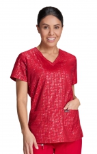 1082PR koi Lite Velora Stretch Print Top - Iridescent Dot Ruby