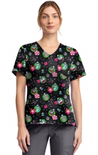 TF797 Tooniforms Tuckable Print Top with Chest Pocket by Cherokee - Baubles and Bulbs