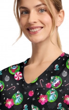 TF797 Tooniforms Tuckable Print Top with Chest Pocket by Cherokee - Baubles and Bulbs