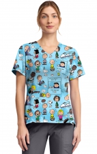 TF797 Tooniforms Tuckable Print Top with Chest Pocket by Cherokee - Goodness and Grief
