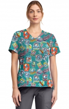 TF797 Tooniforms Tuckable Print Top with Chest Pocket by Cherokee - Collegiate Smurfs