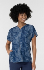 6267 WINK Dolman Y-Neck Print Scrub Top - Dreamy Daze Navy Tonal
