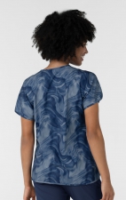 6267 WINK Dolman Y-Neck Print Scrub Top - Dreamy Daze Navy Tonal