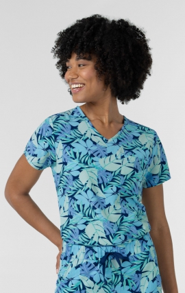 6467 WINK Tuck In Print Top with Chest Pocket - Breezy Palms