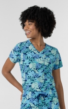 6467 WINK Tuck In Print Top with Chest Pocket - Breezy Palms
