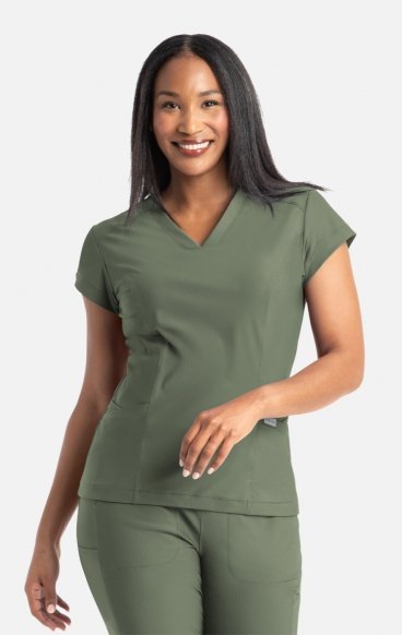 2501 Embrace Zoe Banded V-Neck 4 Pocket Top by Maevn