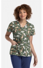 1797 Maevn Curved V-Neck Print Top - Cuddly Checkup