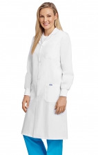 L507 Manteau de laboratoire unisexe long avec fermoir en *Snap* en avant - Poignets tricotés – La vue des femmes