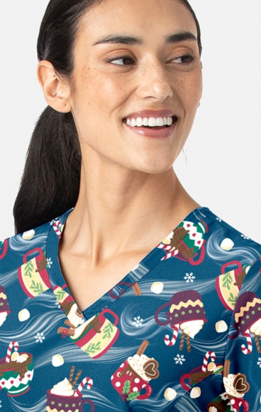 1797 Maevn Curved V-Neck Print Top - Festive Sips 1797 Maevn Curved V-Neck Print Top - Festive Sips