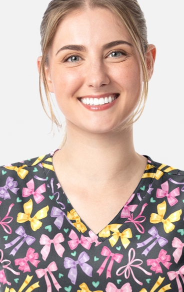 1797 Maevn Curved V-Neck Print Top - Ribbons Of Hope 1797 Maevn Curved V-Neck Print Top - Ribbons Of Hope