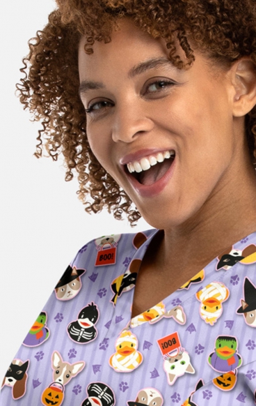 1797 Maevn Curved V-Neck Print Top - Spooky Squad 1797 Maevn Curved V-Neck Print Top - Spooky Squad