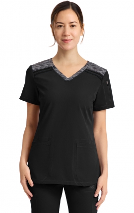 DK740 Dickies Dynamix V-Neck Top with Heather Colour Block Design