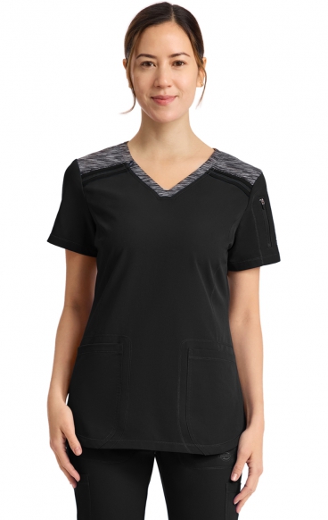 DK740 Dickies Dynamix Haut à Col en V avec Design de Bloc de Couleur Chiné