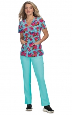 B121PR Betsey Johnson by koi - Calla Print Scrub Top - Polka Floral