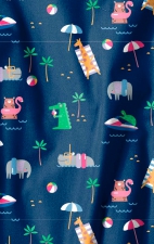 Z12213 Zoe + Chloe Curved V-neck Print Scrub Top - Safari Splash