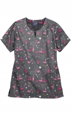 Z16213 Zoe + Chloe Notch Neck Print Scrub Tops - Let's Roll