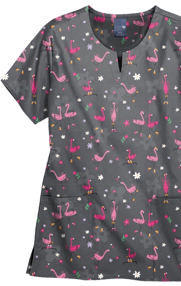 *FINAL SALE Z16213 Zoe + Chloe Notch Neck Print Scrub Tops - Let's Roll
