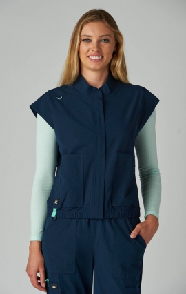 476 Solis Eloise Mandarin Collar Zip Front Vest by koi