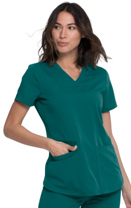 DK875 Dickies Balance Haut a Col en V et Panneaux Lat&eacute;raux en Tricot C&ocirc;tel&eacute;