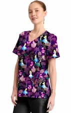TF794 Tooniforms 2 Pocket V-Neck Print Top by Cherokee - Here And Everywhere