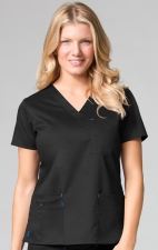 1202 Maevn Blossom - 3 Pocket Fashion V-Neck Top - Black/Pacific Blue