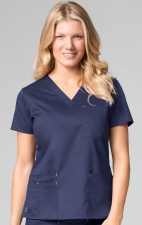 1202 Maevn Blossom - 3 Pocket Fashion V-Neck Top - Navy/Ceil Blue