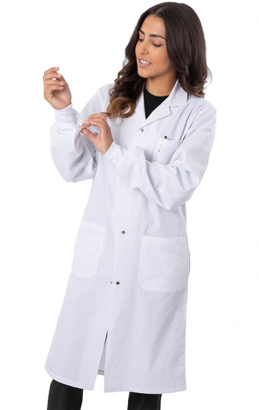 4533 Classix Unisex Snap Front Full Length 42" Cuffed Lab Coat by Greentown (Women's View)