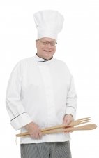 CC270 MOBB White/Black Contrast Mandarin Chef Coat - Men's View