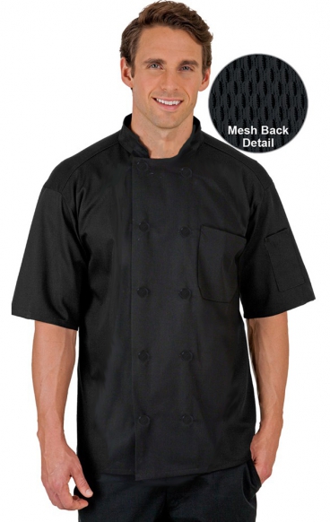 CC550 Black MOBB Unisex Short Sleeve Chef Coat With Moisture Wicking Mesh Back