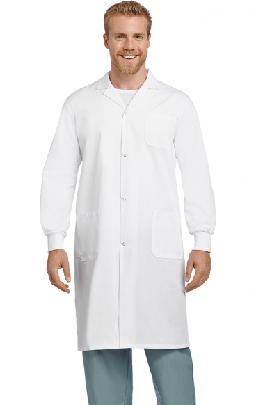 L507 Manteau de laboratoire unisexe long avec fermoir en *Snap* en avant - Poignets tricotés