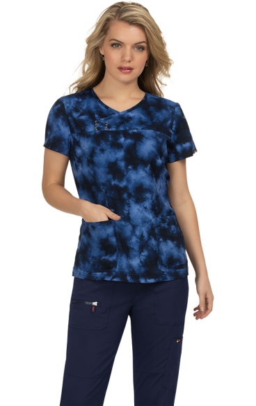 *FINAL SALE 352PR koi Serena Criss-cross Top Print: Shiborhi (Navy)