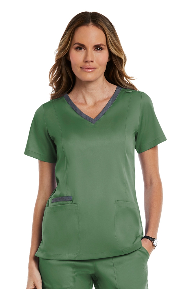 Women's Maevn Momentum scrubs set (Double V-neck top, 6-pocket trousers)  olive