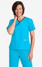 Criss Cross Scrub Top by MOBB - Aqua/Black (AQ-BL)